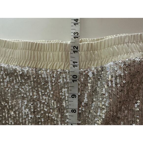 Boston Proper Sequin Wide Leg Pants Sz M Champagne Elastic Waist Stretch Shimmer - Picture 6 of 12